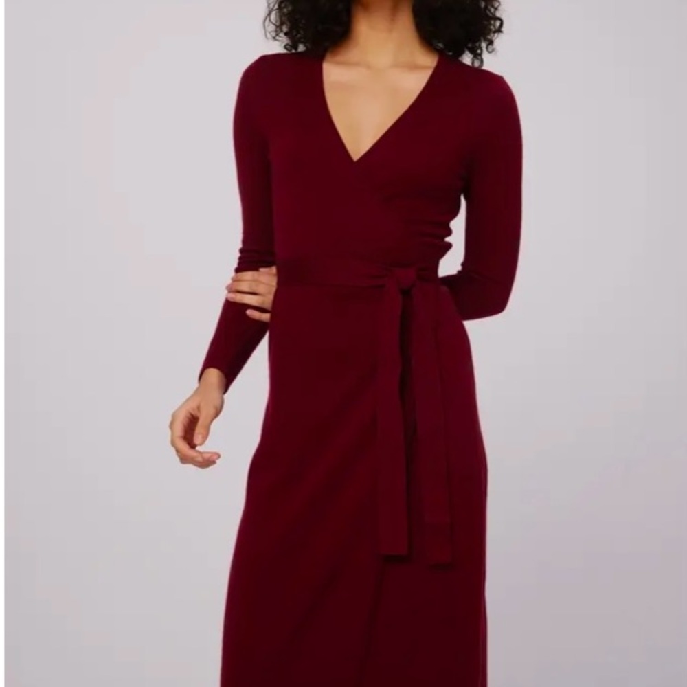 Astrid Long Sleeve Wool & Cashmere Wrap Sweater Dress